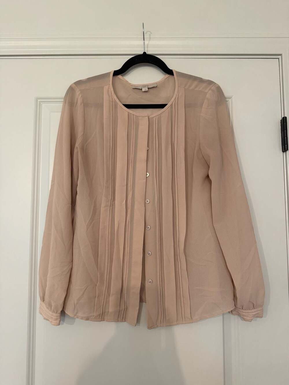 Ann Taylor Loft Pleated Button Front Blouse Size S Pink Long Sleeve